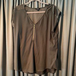 EXPRESS Dary Gray Front Zipper Silky Blouse Shirt